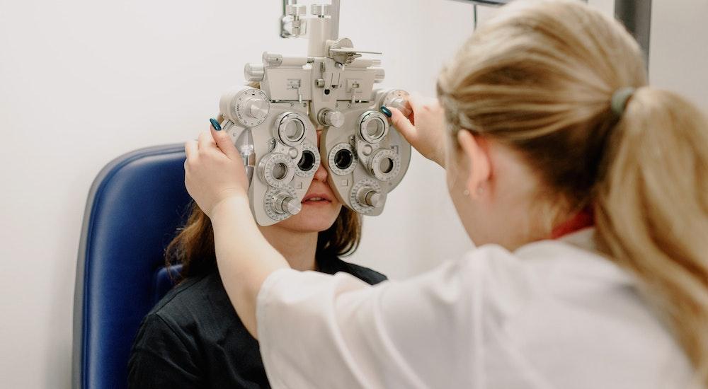 Patient being treated by eye doctor