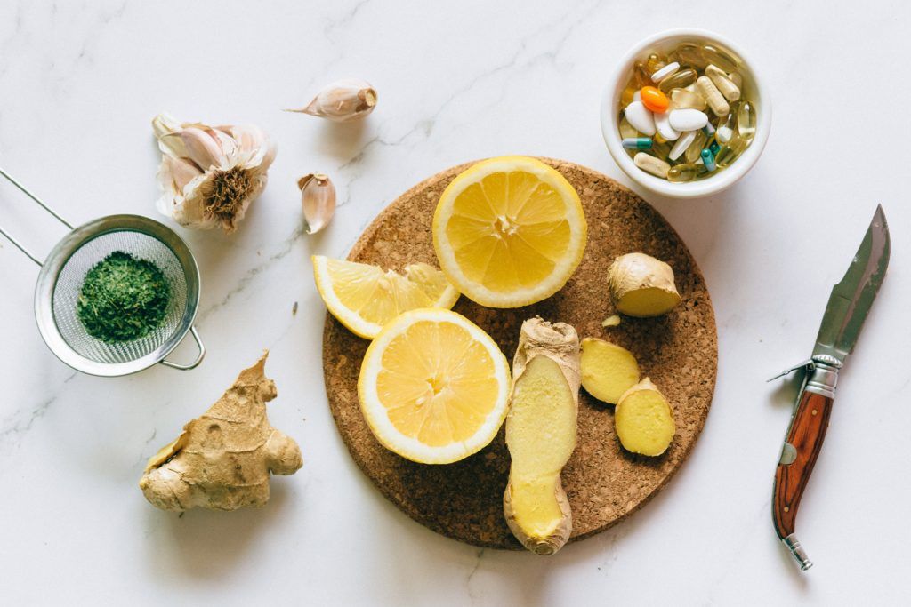 Picture of herbs, lemon and ginger